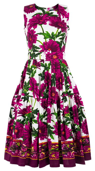 Rose Dress Crew Neck Sleeveless Long Length Cotton Stretch (Anemon Naples Border)