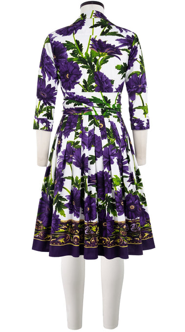 Audrey Dress #2 Shirt Collar 3/4 Sleeve Cotton Stretch (Anemon Naples Border)
