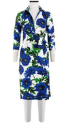 Hepburn Dress Shirt Collar 3/4 Sleeve Long Length Cotton Stretch (Anemon Naples All Over)