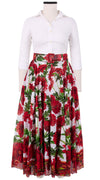 Aster Skirt #1 with Belt Midi Length Cotton Musola (Anemon Naples Border)