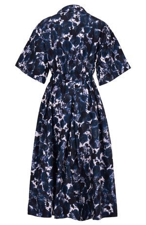 Helena Dress Shirt Collar 3/4 Sleeve Midi Plus Length Poliamide Taffta (Animal Dots)