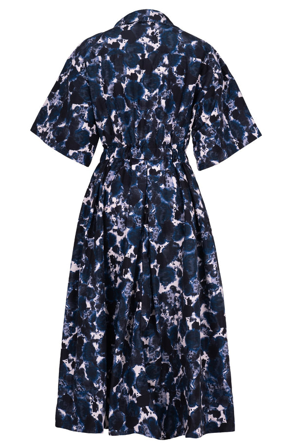 Helena Dress Shirt Collar 3/4 Sleeve Midi Plus Length Poliamide Taffta (Animal Dots)