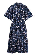 Helena Dress Shirt Collar 3/4 Sleeve Midi Plus Length Poliamide Taffta (Animal Dots)