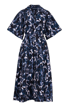 Helena Dress Shirt Collar 3/4 Sleeve Midi Plus Length Poliamide Taffta (Animal Dots)