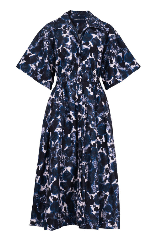 Helena Dress Shirt Collar 3/4 Sleeve Midi Plus Length Poliamide Taffta (Animal Dots)
