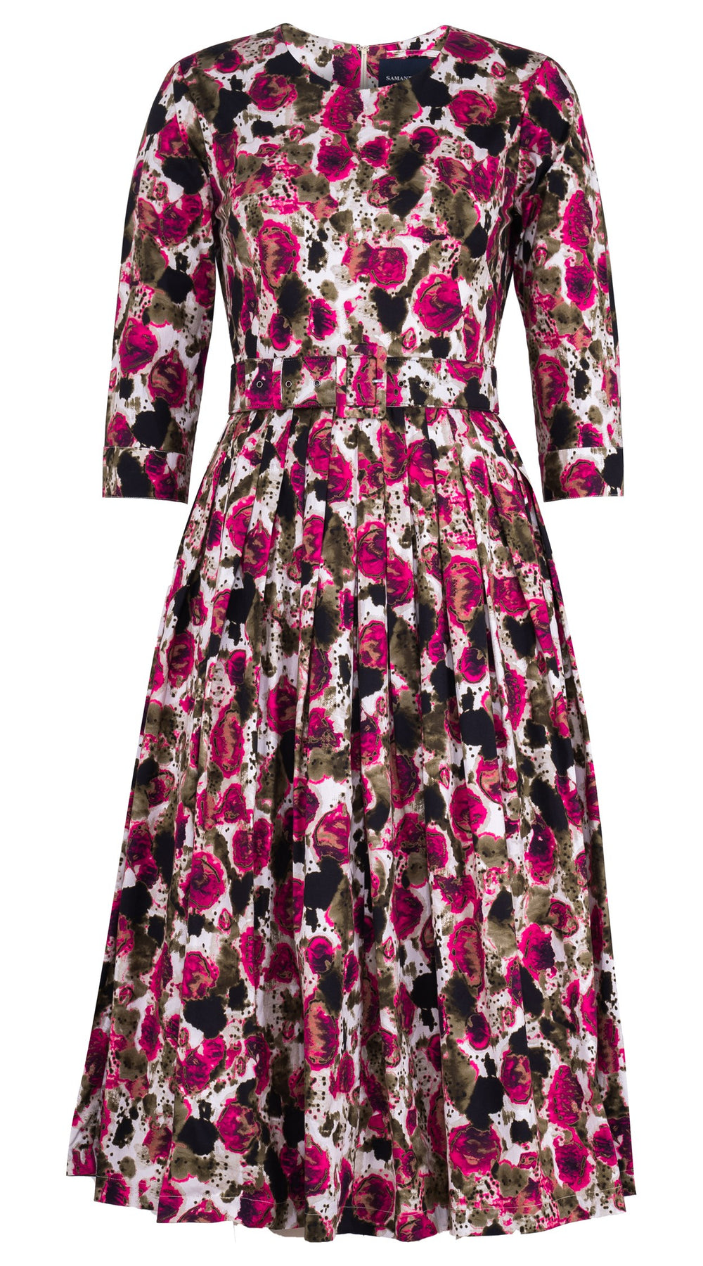 Florance Dress #2 Crew Neck 3/4 Midi Length Cotton Stretch (Animal Dots)