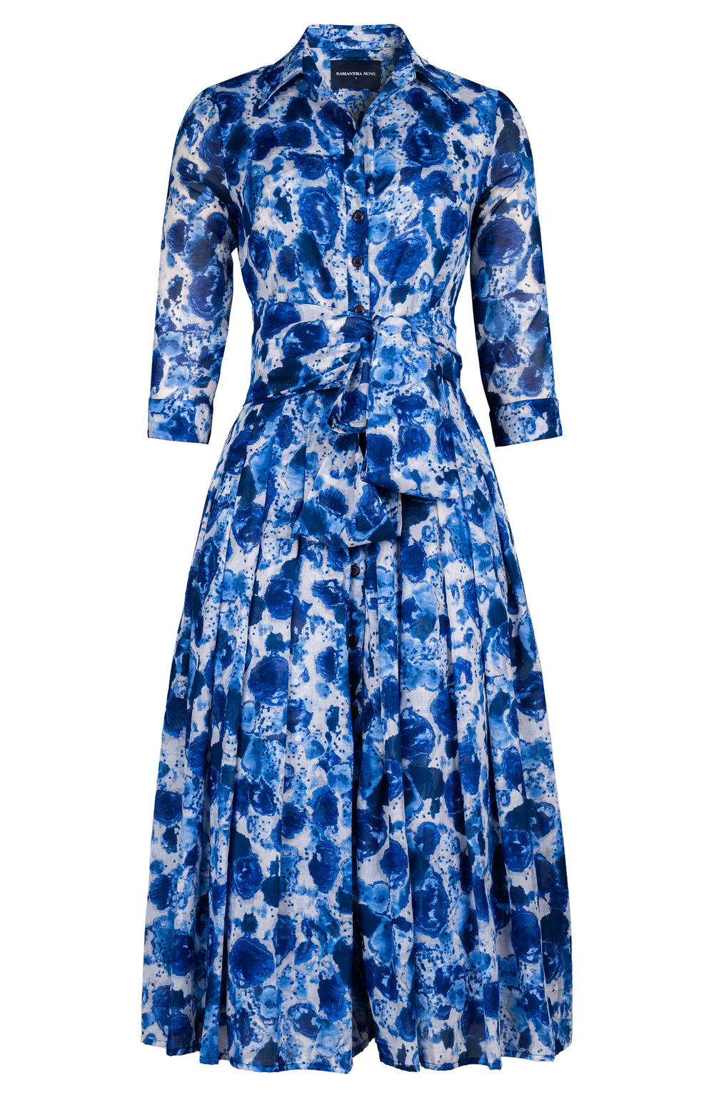 Audrey Dress #4 Shirt Collar 3/4 Sleeve Midi Length Cotton Muola (Animal Dots)