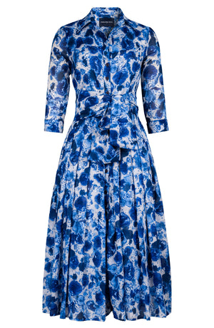 Audrey Dress #4 Shirt Collar 3/4 Sleeve Midi Length Cotton Musola (Animal Dots)