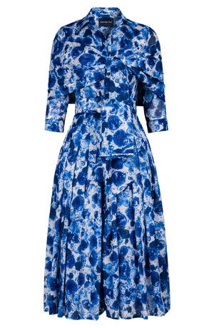 Audrey Dress #4 Shirt Collar 3/4 Sleeve Midi Length Cotton Musola (Animal Dots)
