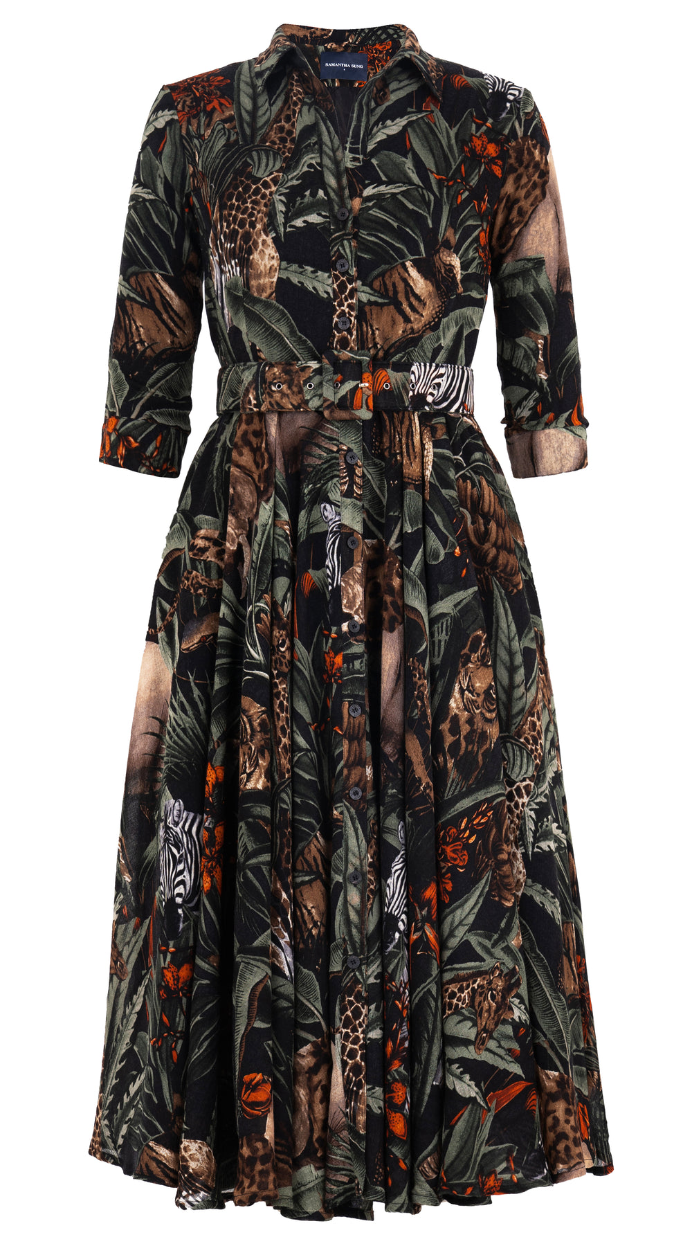 Aster Dress Shirt Collar 3/4 Sleeve Midi Length Wool (Animal Forest) @7