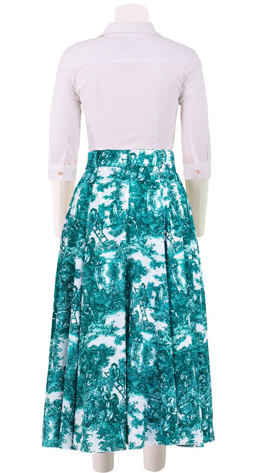 Aster Skirt #1 with Belt Midi Length Cotton Musola (Antilles Toile White)