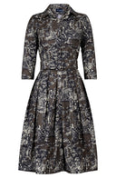 Audrey Dress #1 Shirt Collar 3/4 Sleeve Long Length Cotton Stretch (Antille Toile)