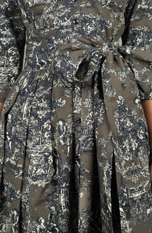 Audrey Dress #1 Shirt Collar 3/4 Sleeve Long Length Cotton Stretch (Antille Toile)