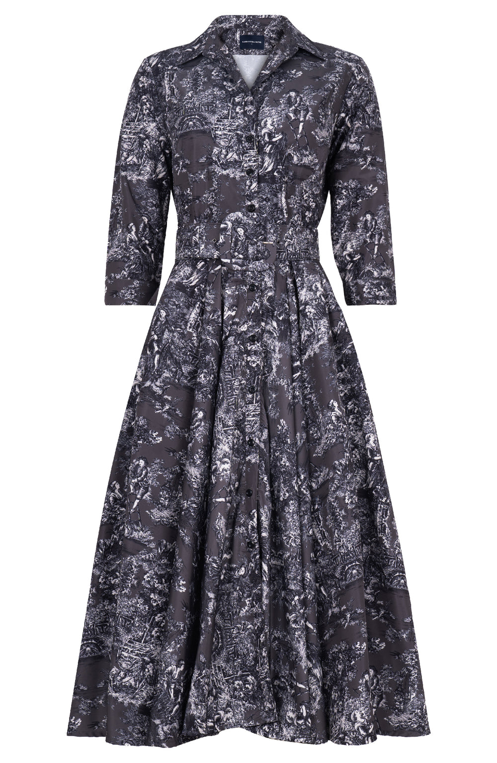 Aster Dress Shirt Collar 3/4 Sleeve Midi Length Poliamide Taffta (Antille Toile)