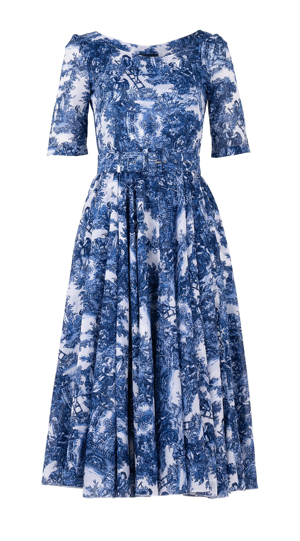 Aster Dress Boat Neck 1/2 Sleeve Midi Length Cotton Musola (Antilles Toile White)