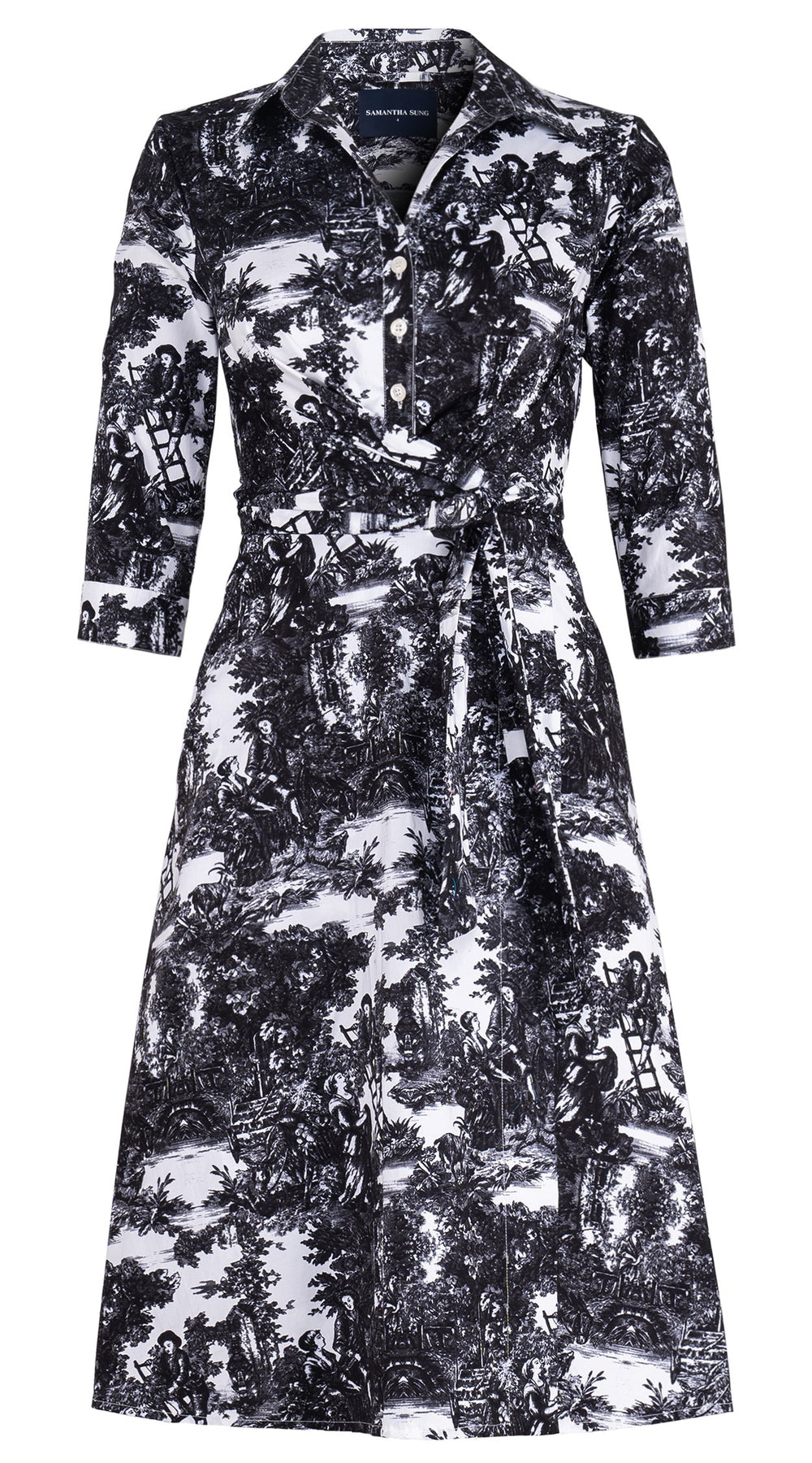 Olivia Dress Shirt Collar 3/4 Sleeve Long Length Cotton Stretch (Antilles Toile White)