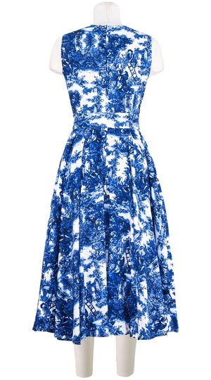 Abelia Dress Crew Neck Sleeveless Midi Length Cotton Stretch (Antilles Toile White)