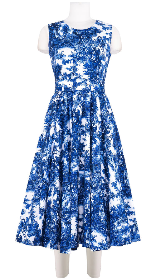 Abelia Dress Crew Neck Sleeveless Midi Length Cotton Stretch (Antilles Toile White)