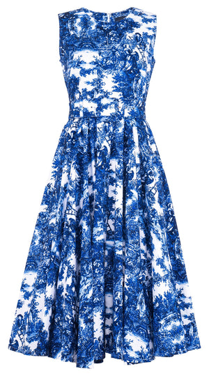Abelia Dress Crew Neck Sleeveless Midi Length Cotton Stretch (Antilles Toile White)