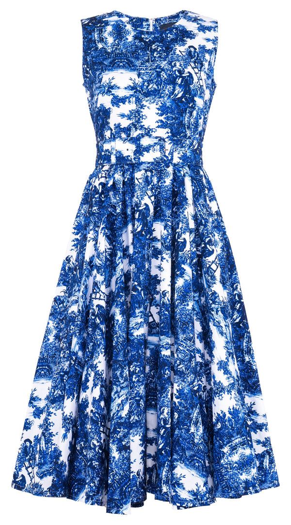Abelia Dress Crew Neck Sleeveless Midi Length Cotton Stretch (Antilles Toile White)