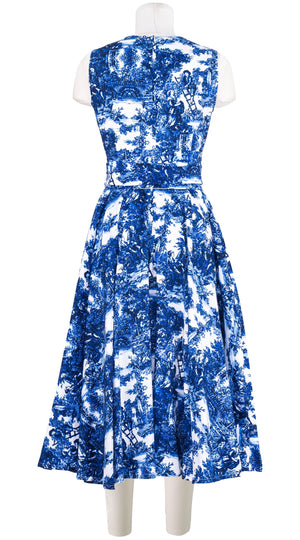 Abelia Dress Crew Neck Sleeveless Midi Length Cotton Stretch (Antilles Toile White)