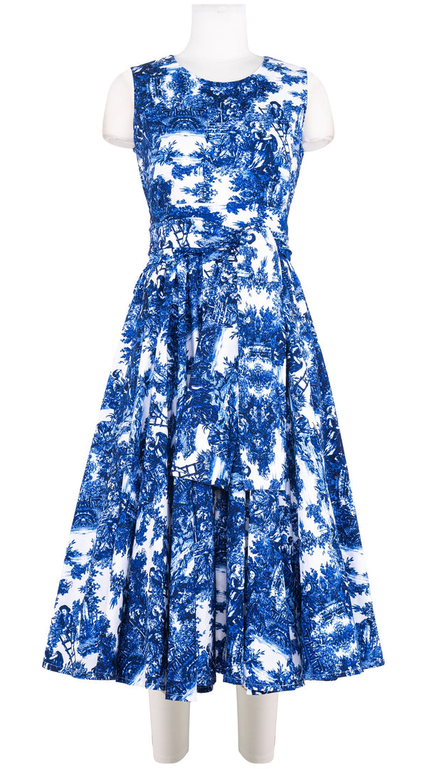 Abelia Dress Crew Neck Sleeveless Midi Length Cotton Stretch (Antilles Toile White)