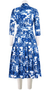 Audrey Dress #4 Shirt Collar 3/4 Sleeve Midi Length Cotton Stretch (Antilles Toile White)