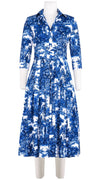 Audrey Dress #4 Shirt Collar 3/4 Sleeve Midi Length Cotton Stretch (Antilles Toile White)