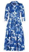 Audrey Dress #4 Shirt Collar 3/4 Sleeve Midi Length Cotton Stretch (Antilles Toile White)