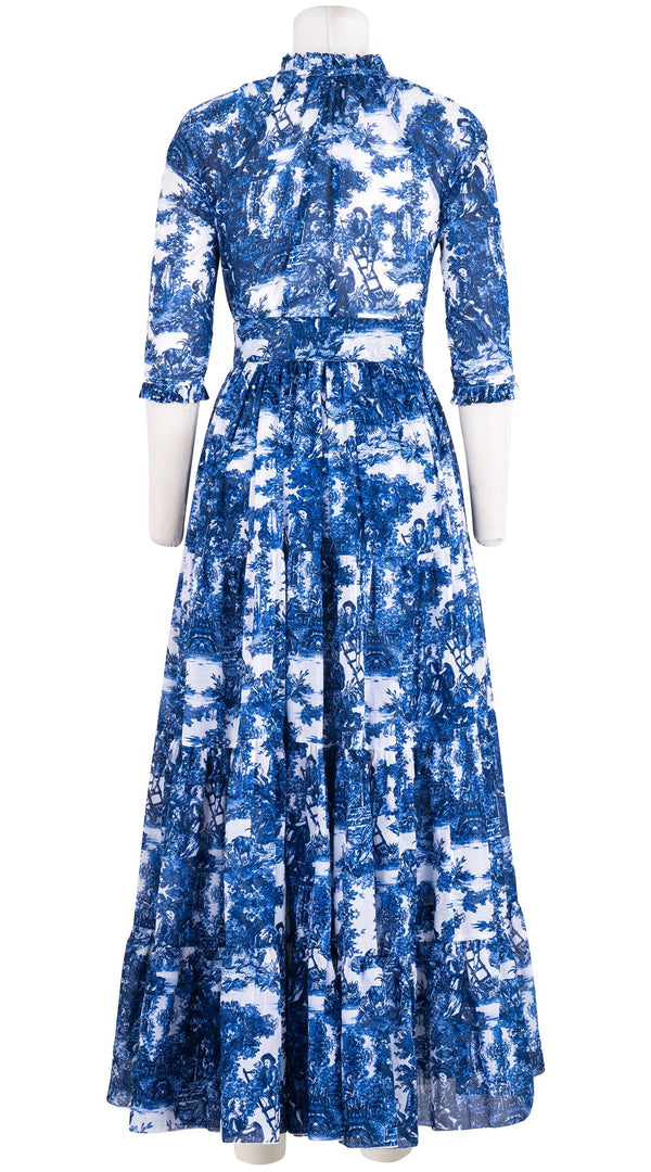 Eva Dress Crew Neck 3/4 Sleeve Maxi Length Cotton Musola (Antilles Toile White)