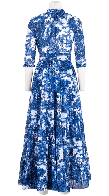 Eva Dress Crew Neck 3/4 Sleeve Maxi Length Cotton Musola (Antilles Toile White)