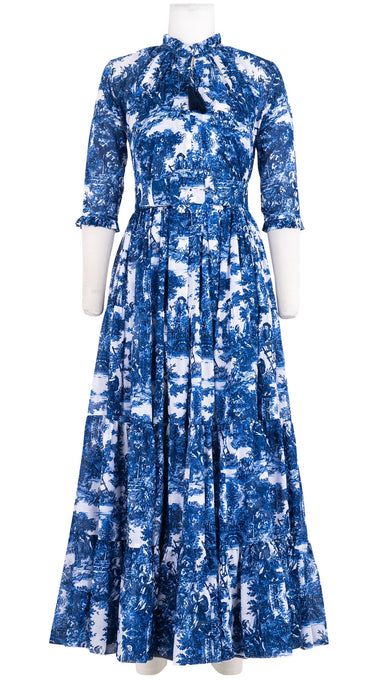Eva Dress Crew Neck 3/4 Sleeve Maxi Length Cotton Musola (Antilles Toile White)