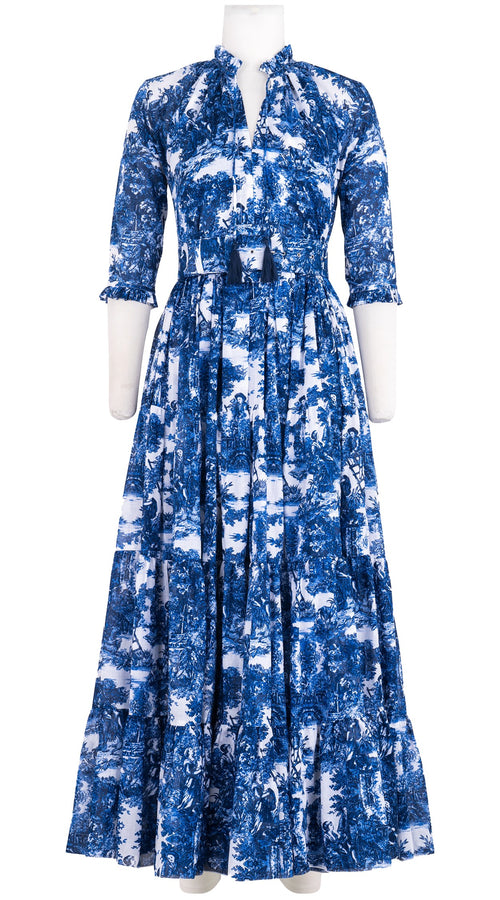 Eva Dress Crew Neck 3/4 Sleeve Maxi Length Cotton Musola (Antilles Toile White)