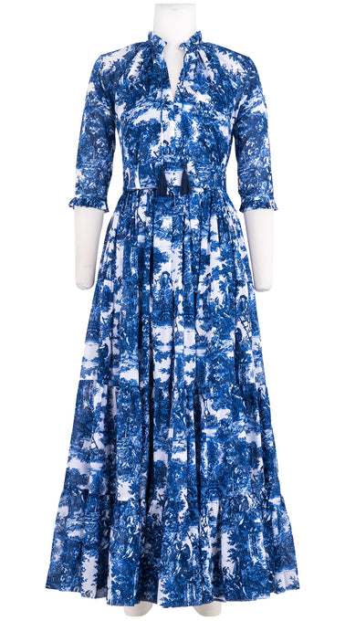 Eva Dress Crew Neck 3/4 Sleeve Maxi Length Cotton Musola (Antilles Toile White)