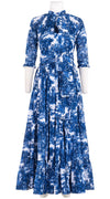 Eva Dress Crew Neck 3/4 Sleeve Maxi Length Cotton Musola (Antilles Toile White)