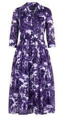 Audrey Dress #4 Shirt Collar 3/4 Sleeve Midi Length Cotton Musola (Antilles Toile White)