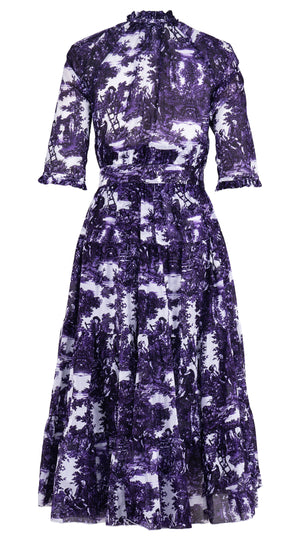Eden Dress Crew Neck 3/4 Sleeve Midi Length Cotton Musola (Antilles Toile White)