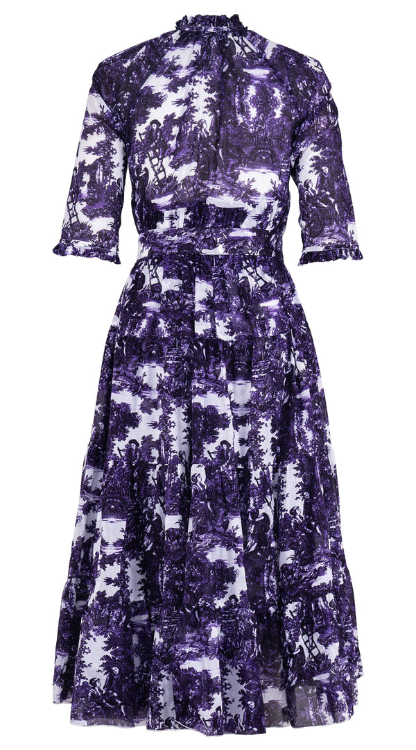 Eden Dress Crew Neck 3/4 Sleeve Midi Length Cotton Musola (Antilles Toile White)