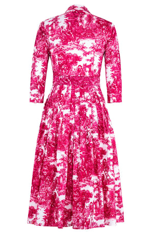 Audrey Dress #4 Shirt Collar 3/4 Sleeve Midi Length Musola (Antilles Toile White)