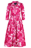 Audrey Dress #4 Shirt Collar 3/4 Sleeve Midi Length Musola (Antilles Toile White)