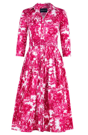 Audrey Dress #4 Shirt Collar 3/4 Sleeve Midi Length Musola (Antilles Toile White)