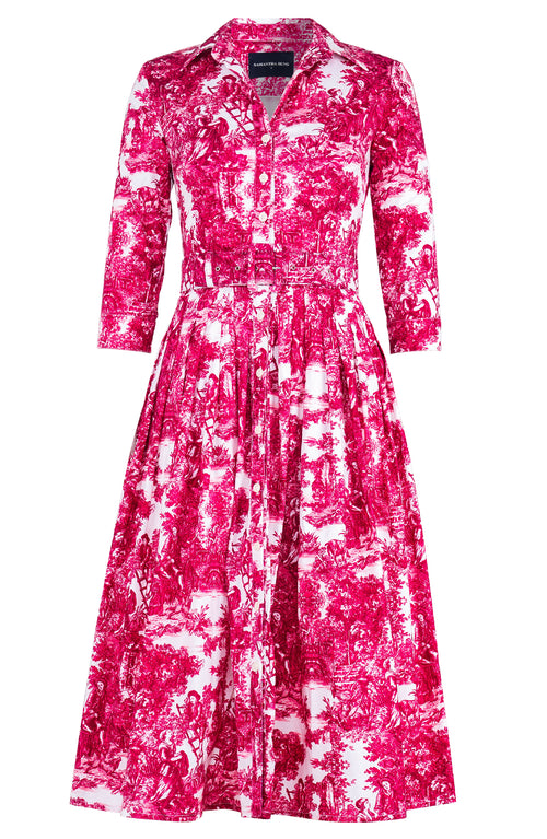 Audrey Dress #4 Shirt Collar 3/4 Sleeve Midi Length Musola (Antilles Toile White)