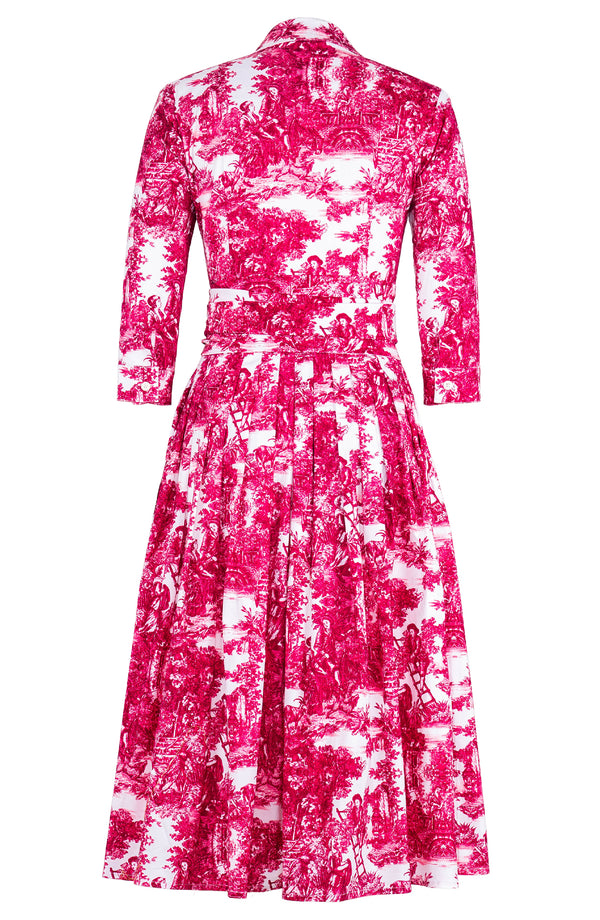 Audrey Dress #4 Shirt Collar 3/4 Sleeve Midi Length Musola (Antilles Toile White)