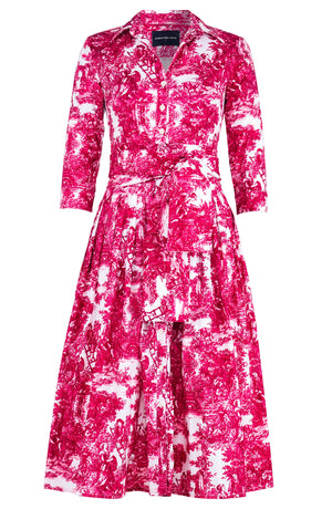 Audrey Dress #4 Shirt Collar 3/4 Sleeve Midi Length Musola (Antilles Toile White)