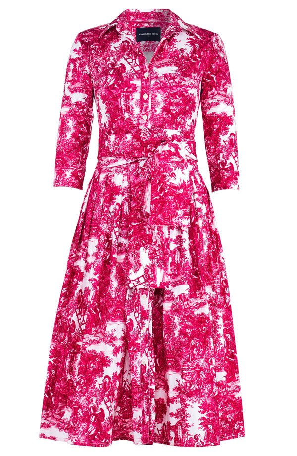 Audrey Dress #4 Shirt Collar 3/4 Sleeve Midi Length Musola (Antilles Toile White)