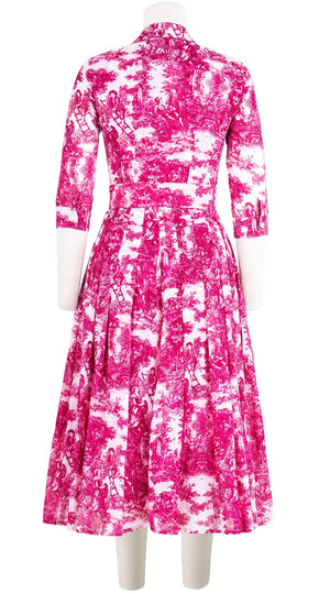 Audrey Dress #4 Shirt Collar 3/4 Sleeve Midi Length Cotton Musola (Antilles Toile White)