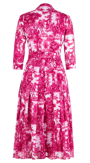 Audrey Dress #4 Shirt Collar 3/4 Sleeve Midi Length Cotton Musola (Antilles Toile White)
