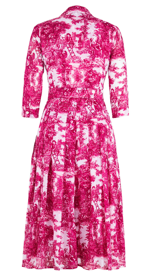 Audrey Dress #4 Shirt Collar 3/4 Sleeve Midi Length Musola (Antilles Toile White) @S-L(2)-XL(2)-XXL