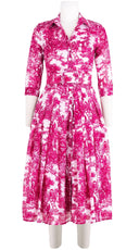 Audrey Dress #4 Shirt Collar 3/4 Sleeve Midi Length Cotton Musola (Antilles Toile White)