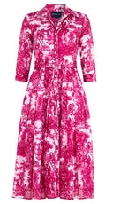 Audrey Dress #4 Shirt Collar 3/4 Sleeve Midi Length Cotton Musola (Antilles Toile White)